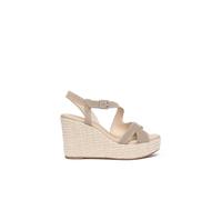 Keilsandalette NERO GIARDINI "Nero Giardini Sandalen Veloursleder", Damen, Gr. 39, beige, Veloursleder, Schuhe (64936209-39) beige