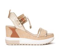 Keilsandalette NERO GIARDINI "Nero Giardini Sandalen Leder/Textil", Damen, Gr. 38, beige (beige, gold), Leder, Textil, Schuhe (71476744-38) beige, gold