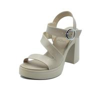 Nero Giardini E616080D Tamigi Leinen Sandalen für Damen aus beigem Leder mit Riemen und hohem Absatz, Leinen, 39 EU