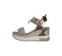 Nero Giardini Damen Sandalen Sandalette Leder-/Textilkombination Fußbett Bequem Freizeit uni Keilsohle beige Gold plateau