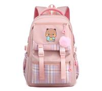 Nesthome Teenager Bubu and Dudu Rucksack Damen Mädchen für Reisen Schule Daypacks mit Haarballen Anhänger Checkered Colorblocking Schulranzen Daypacks