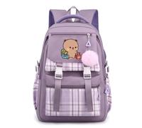 Nesthome Teenager Bubu and Dudu Rucksack Damen Mädchen für Reisen Schule Daypacks mit Haarballen Anhänger Checkered Colorblocking Schulranzen Daypacks