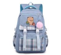 Nesthome Teenager Bubu and Dudu Rucksack Damen Mädchen für Reisen Schule Daypacks mit Haarballen Anhänger Checkered Colorblocking Schulranzen Daypacks