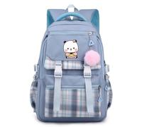 Nesthome Teenager Bubu and Dudu Rucksack Damen Mädchen für Reisen Schule Daypacks mit Haarballen Anhänger Checkered Colorblocking Schulranzen Daypacks