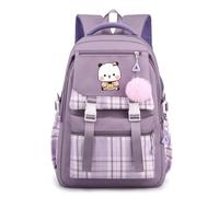Nesthome Teenager Bubu and Dudu Rucksack Damen Mädchen für Reisen Schule Daypacks mit Haarballen Anhänger Checkered Colorblocking Schulranzen Daypacks