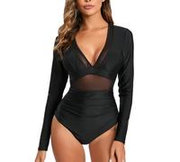NESY Damen Langarm Rash Guard Badeanzüge Einteiler Badeanzug UV-Schutz Surfen Anzug Reißverschluss Gedruckt Bademode