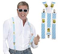 NET TOYS Bayrische Oktoberfest Hosenträger Trachten Hosenhalter kariert blau-weiß Wiesn Tracht Bundhalter Braces Herren Y-Form Bayern Hosen Träger Lederhosen Accessoire