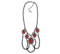 NET TOYS Gothic Collier mit Juwelen Edelstein Halskette rot Hexen Kette Vampirin Schmuck Manor Perlenkette Halloween Kostüm Accessoire