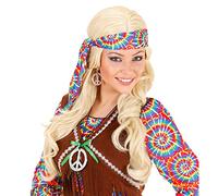 NET TOYS Peace Schmuck Set Hippie Kette und Ohrringe Silber, 60er/70er Jahre Halskette und Creolen, Friedenssymbol Woodstock Anhängerkette Flower Power Kostüm Accessoires