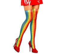 NET TOYS Regenbogen Overknee Strümpfe Halterlose Damen Overknees bunt Sexy Damenstrümpfe Bunte Kniestrümpfe Hippie Überkniestrümpfe Strapsstrümpfe Strumpfhose Blickdicht