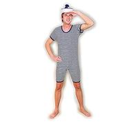 NET TOYS Ringelbadeanzug Herren Retro Badeanzug blau-weiß XL 58/60 Herrenbadeanzug Nostalgie Männerbadeanzug gestreift Zirkus Herrenkostüm Gewichtheber 20er 30er Jahre Kostüm