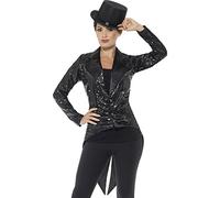 NET TOYS Schwarzer Damenfrack Glitzer Paillettenfrack M (38/40) Showgirl Frack Damen Jacke Dompteuse Zirkusdirektorin