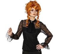 NET TOYS Steampunk Bluse Gothic Spitzenbluse schwarz 42/44 (M/L) Langarmbluse mit Jabot Burlesque Damenbluse
