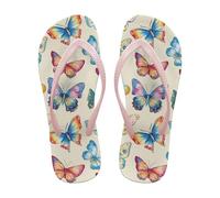 NETILGEN Bunte Schmetterlings-Flip-Flops für Damen, modische Zehentrenner, Sommer-Strand-Dusch-Sandalen für Zuhause, Yoga, Badezimmer