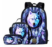 NETILGEN White Wolf Dream Catcher Print Gym Yoga Lunch Bag, Kinder Mädchen Jungen Frauen Casual Buchtasche, Teen College Aufbewahrungsorganisator 3er Set