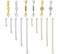 Netspower Verlängerung Kette, 16 Stück Edelstahl Halskette Extender Kette Armband Magnetische Schmuck Verschlüsse Magnetverschluss Karabinerverschlüsse für Halskette, 8 Größen