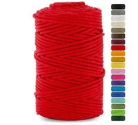 Netuno 1x Makramee-Garn Rot 3 mm 100 m Makramee Kordel Baumwolle mit Baumwollkern Baumwollkordel Schnur Bastelgarn farbig für Dekoration Wandbehang Blumenampel Cotton Cord Macrame