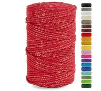 Netuno 1x Makramee Garn rot mit goldenem Metallfaden 5 mm 100 m Baumwollkordel Textilgarn Kordelband Naturgarn Naturbaumwolle Garn für Makramee Baumwollgarn Weihnachten Kordel Geschenkband Macrame