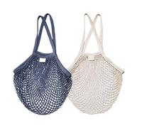 Netz-baumwollschnur-einkaufstasche Wiederverwendbare Einkaufsnetz-taschen Mesh-einkaufstasche Wiederverwendbare Mesh-einkaufstaschen Mit Langen Griffen Für Strandspielzeug(2 Stück Beige/grau)