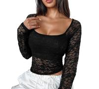Netz Oberteil Damen Transparentes Mesh Top Boho Blumen Hippie 70er Jahre Blusen Rollkragen Glockenärmel Tunika Festival Tshirt Outfit Sexy Weiß Glitzer Durchsichtige Tops For Party Orange Pink Xxxl