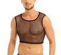 Netz Shirt Herren Muskel Netzhemd Musikfestival Unterhemd Netzstruktur Männer Shirts Transparent Netzshirt Oberteil Durchsichtig Streetstyle Fishnet Party Clubwear T-Shirt Schwarz XXL