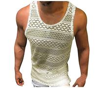 Netz Shirt Herren Party Tshirt Spitze Netzhemd T-Shirt Rave Männer Unterwäsche Oberteil Disco Netzstruktur Hemd Netzshirt Muskel Slim Transparent Top Durchsichtig Atmungsaktiv Beige M