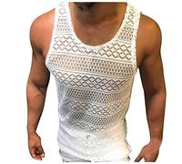 Netz Tshirt Herren Party Netzoberteil Netzstruktur Muskelshirt Netzshirt Durchsichtig Hemd Shirts Muskel Rave Transparent Top Netzhemd Slim Fishnet Musikfestival Clubwear Weiß L
