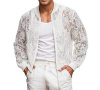 Netz Tshirt Herren Transparent Netzhemd Party Hemd Netzshirt Streetstyle Muskel Top Muskelshirt Durchsichtig Oberteil Mesh T-Shirt Atmungsaktiv Clubwear Slim Disco Unterhemd Weiß M