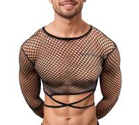 Netzhemd Herren Clubwear Netzshirt Netzstruktur Oberteil Netz Muskel Unterhemd Fishnet Mesh Spitze Muskelshirt Reizwäsche Sexy Transparent T-Shirt Männer Durchsichtig Schwarz XXL