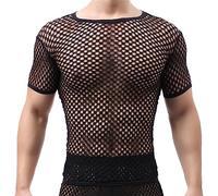 Netzhemd Herren Disco Netzshirt Durchsichtig Muskelshirt Streetstyle Clubwear Tops Transparent Musikfestival Shirts Unterwäsche Slim Netzstruktur Unterhemd Party Sexy Fishnet Schwarz M