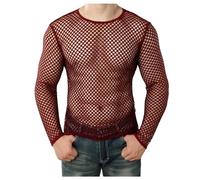Netzhemd Herren Durchsichtig Netz Tshirt Transparent Mesh T-Shirt Muskelshirt Disco Sexy Reizwäsche Oberteil Rave Hemd Streetstyle Netzstruktur Atmungsaktiv Muskel Netzshirt Rot M