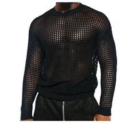 Netzhemd Herren Musikfestival Netzoberteil Muskel Transparent Top Durchsichtig Streetstyle Unterhemd T-Shirt Rave Hemd Reizwäsche Männer Mesh Unterwäsche Netzstruktur Spitze Tops Schwarz L
