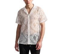 Netzhemd Herren Netz Shirt Streetstyle Netzunterhemd Tops Transparent Slim Reizwäsche Sexy Party Hemd Unterwäsche Netzstruktur Männer Muskelshirt Durchsichtig Musikfestival T-Shirt Weiß S