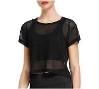 Netzoberteil Damen Crop Tops - Sexy T Shirt Kurzarm Mesh Sheer Oberteile Transparent Fischnetz Bauchfreies Oberteil Rundhals Sommer Party T-Shirt Tunika Tops Blusen & Tuniken für Damen