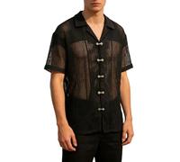 Netzoberteil Herren Slim Netzhemd Netzstruktur Tops Netzshirt Durchsichtig Rave Fishnet Disco Musikfestival Shirts Muskel Transparent Hemd Streetstyle Netz Unterwäsche Schwarz M