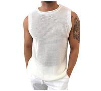 Netzshirt Herren Netzstruktur Spitze Netzhemd Unterwäsche Disco Durchsichtig Tops Shirts Transparent Streetstyle Top Oberteil Mesh Atmungsaktiv Netz Party Netzunterhemd Weiß L