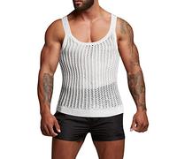 Netzshirt Herren Transparent Streetstyle Shirts Hemd Durchsichtig Männer Unterwäsche Muskelshirt Sexy Mesh Unterhemd Netzhemd Muskel Atmungsaktiv T-Shirt Spitze Disco Weiß 3XL