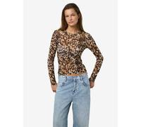 Netzshirt NOISY MAY "NMJUDITH L/S MESH TOP BG NOOS", Damen, Gr. M, schwarz aop:leo, Jersey, Obermaterial: 95% Polyester, 5% Elasthan, bedruckt, regular fit normal, Rundhals, Shirts Netzshirt, transpar