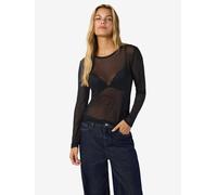 Noisy may Damen Einfarbiges Mesh Langarm Shirt Durchsichtiges Netz Top Stretch Rundhals Oberteil NMJUDITH