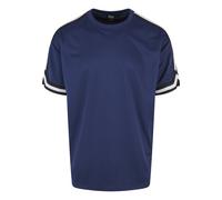 Netzshirt URBAN CLASSICS "Urban Classics Herren Oversized Stripes Mesh Tee", Herren, Gr. S, dunkelblau, 100% Polyester, gestreift, oversize, Rundhals, Shirts (40618313-S) dunkelblau