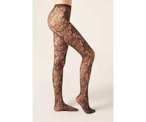 Netzstrumpfhose Mit Blumenmuster Braun 3/4
