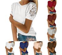 Neu Bluse Damen Sale, 2025 Mode Lochstickerei Kurzarm T-Shirts für Damen Rundhals Shirts Kurzärmlige Tshirts Locker Sommer Oberteile Tee Tops Bluse Tuniken Blusenshirt Sommerblusen Mode Streetwear