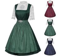 Neu Dirndl Damen, 2025 Oktoberfest Damen Outfit Trachtenkleid Midi Dirndl Kleid, Kurzärmelig Knielang Dirndelkleider Schürze Mit Bluse Tracht Dirndlkleid 3 Tlg Elegante Mittelalter Partykleid