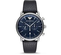 NEU Emporio Armani Herren AR11105 Uhr - Blaues Zifferblatt, Lederband, Quarzuhr, 43 mm, Datumsfunktion, wasserdicht 10 m