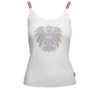 NEU! Glitzer Tanktop Damen - Österreich Shirt mit Strass-Adler & rot-weiß-roten Trägern aus Bio-Baumwolle - tailliert, leicht & luftig - Sommer Top mit Flammgarn Effekt