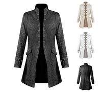 Neu Gothic Mantel Herren Mittellange Steampunk Jacke Herren Zweireiher Mittelalter Kleidung Langarm Stehkragen Gehrock Jacquard Viktorianisches Palast Frack Jacken für Halloween Kostüm Cosplay