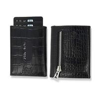 NEU: SOLO PELLE® Slim Wallet mit Münzfach [12 Karten] Slimwallet Riga [RFID-Schutz] Kartenetui mit Münzfach [Leder] Smart Wallet für Männer und Damen (Kroko Schwarz)