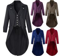 Neu Steampunk Mantel Herren, Gothic Frack Jacke Herren Einreiher Mittelalter Kleidung Langarm Umlegekragen Viktorianisches Palast Smoking Uniform Slim fit Blazer Vintage Gehrock für Halloween Kostüm