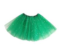 Neu Tutu Damen - Tüllrock Grün mit Pailletten Sternen Tütü Rock Teen Mädchen 3 Lagig Rockabilly Ballett Röcke Unterrock Petticoat Crinolin Ballettrock Tanzrock Dress für Karneval Outfit