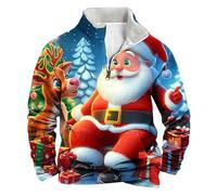 Neu Weihnachtspullover Herren Lustig Weihnachtsmann Rentier Schneemann 3D Druck Weihnachts Sweatshirt Herren mit 1/4 Reißverschluss Weihnachtspulli Fleecepullover Xmas Pullover Ugly Christmas Sweater